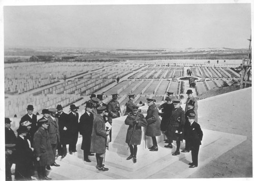 King George V, Field Marshal Haig, and the Royal Party at Etaples Military Cemetery.