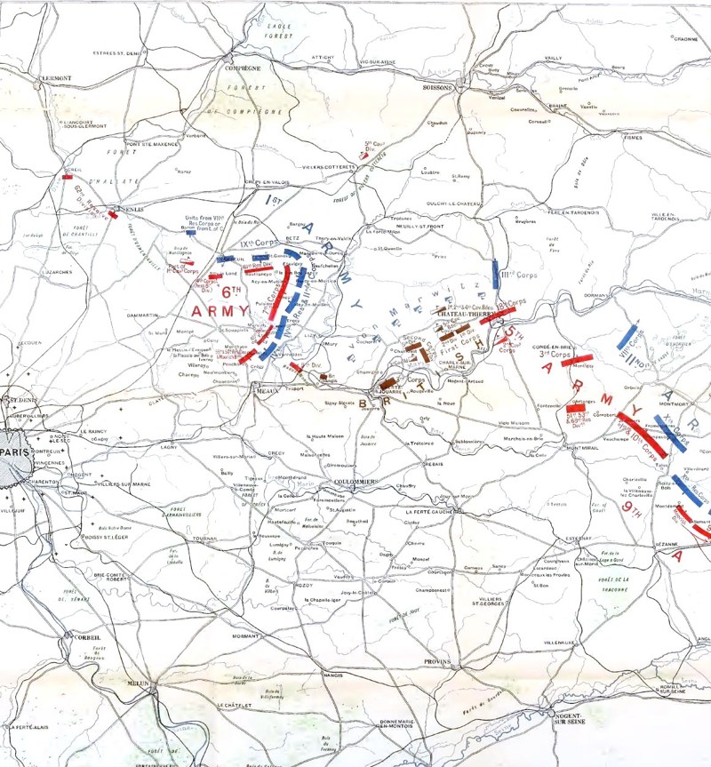 Map showing the positions of the French, British and German Armies at the First Battle of the Marne