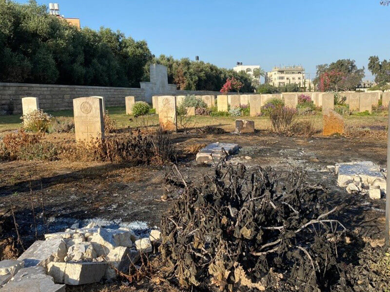 Damage at Gaza War Cemetery