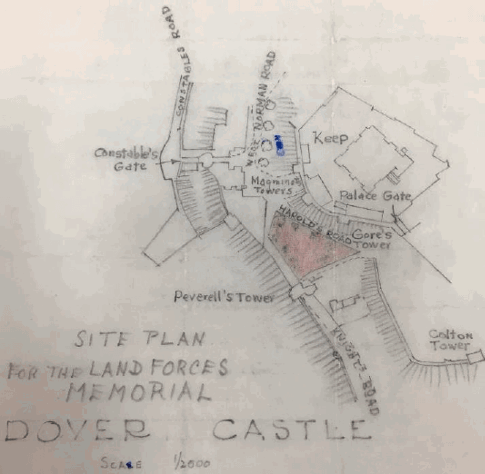 Drawing of plan for Land Forces Memorial at Dover Castle