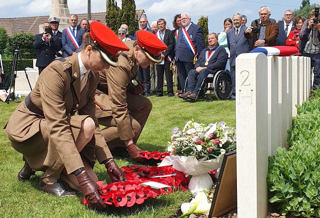 The grave of Second Lieutenant Piers Richard Edgcumbe rededicated in France