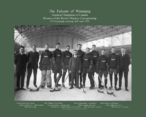 Hockey team posing for photo on ice rink