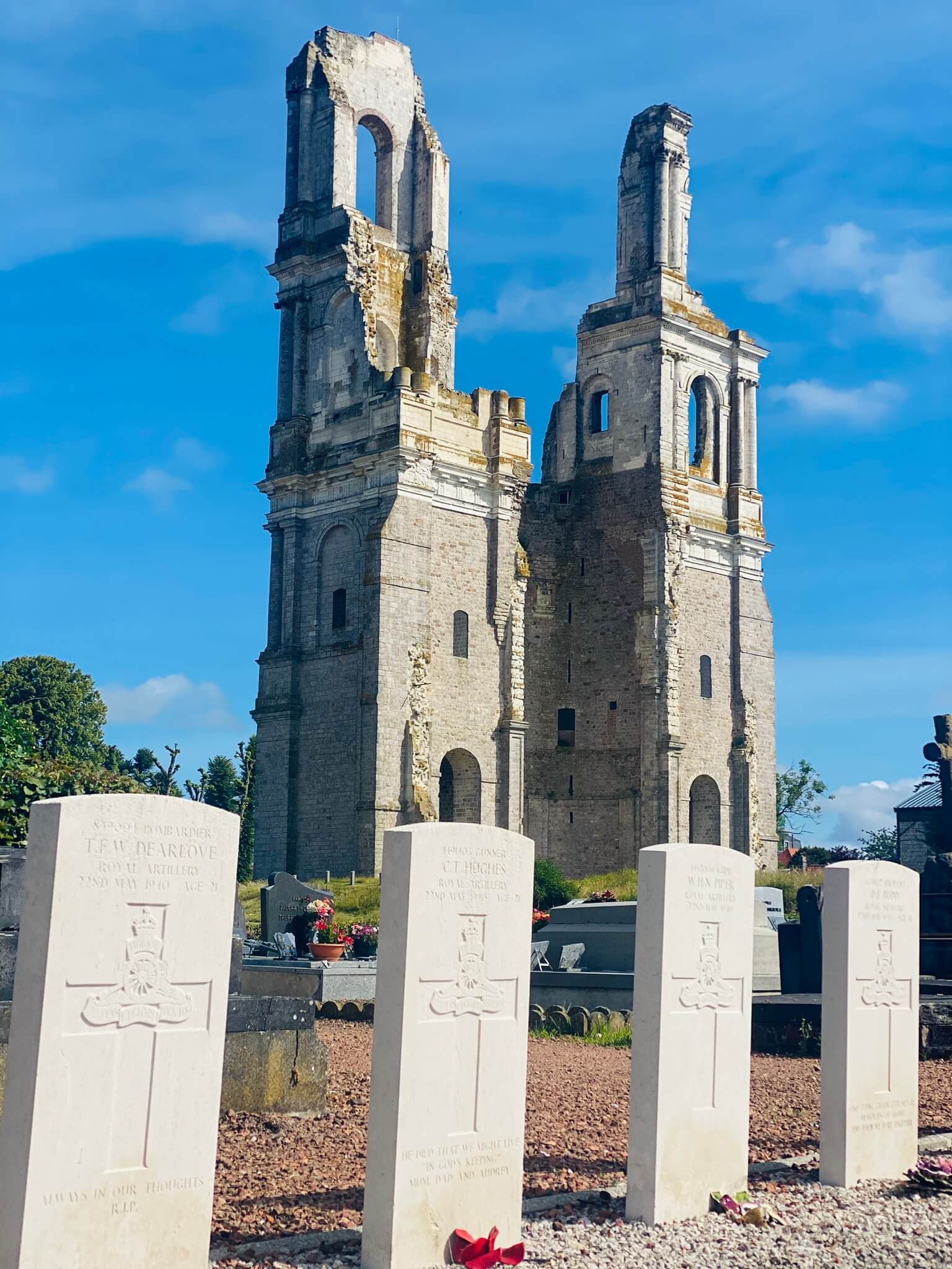 The ruined towers of Mont-Saint-Éloi Abbey