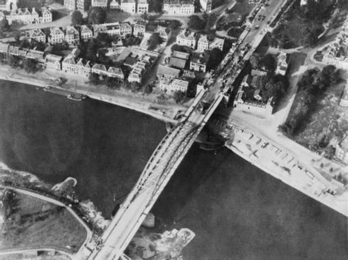 An aerial view of Arnhem Bridge